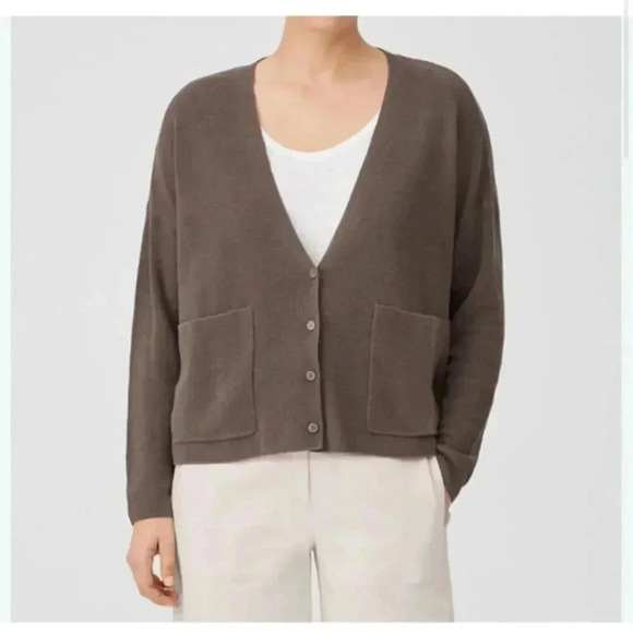 NWT Eileen Fisher 100% Extra Fine Merino Wool V-Neck Cardigan Sweater size Large - Picture 10 of 10